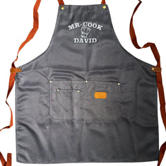 Personalised Grey Apron with Embroidered Name Made to Order Cooking Gift