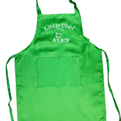 Personalised Green Kids Apron with Embroidered Name Made to Order Children’s Cooking Gift