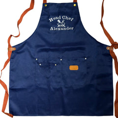 Personalised Navy Apron with Embroidered Name Made to Order Cooking Gift