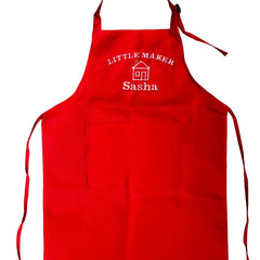 Personalised Red Kids Apron with Embroidered Name Made to Order Children’s Cooking Gift
